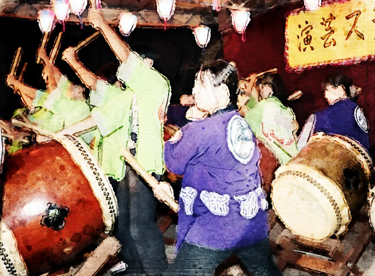 祭りの太鼓演奏